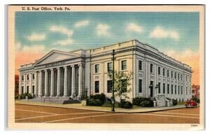 York PA US Post Office Linen Postcard Tichnor Bros Vintage c.1930s
